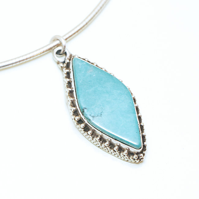 Pendentif navette filigranes argent 925 et Turquoise naturelle - Népal 031S