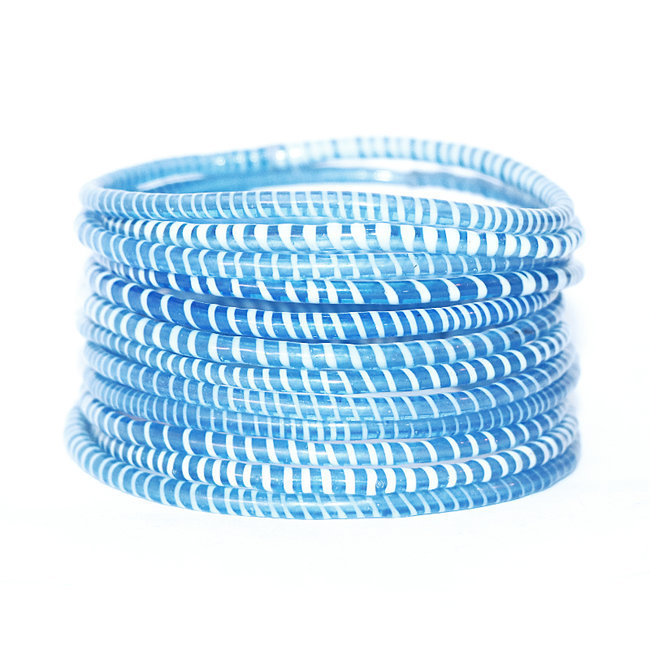 Lot de 12 bracelets Jokko en plastique recyclé Bleu touareg - Mali 056