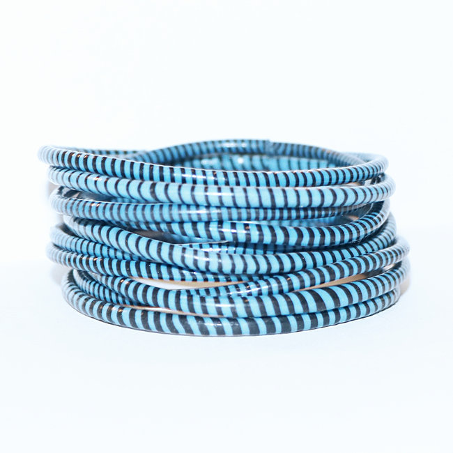 Lot de 12 bracelets Jokko en plastique recyclé Bleu bleuet - Mali 057