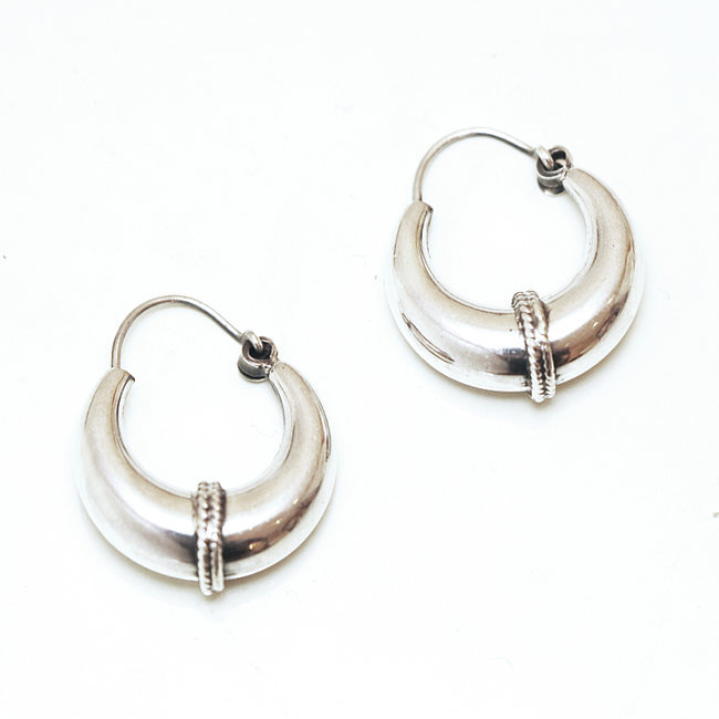 Boucles d'oreilles argent 925 créoles bombées filigranes - 2 cm - Népal 023