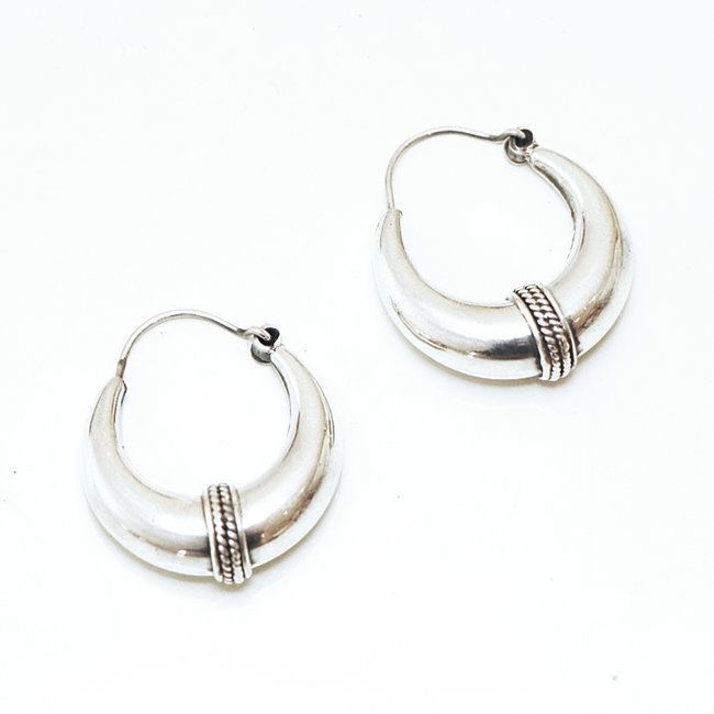 Boucles d'oreilles argent 925 créoles bombées filigranes - 2,5 cm - Népal 024