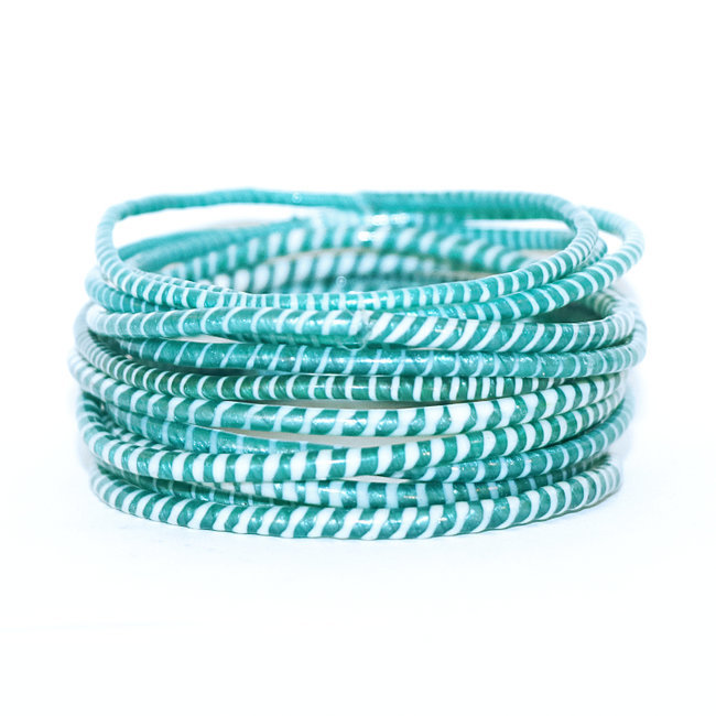 Lot de 12 bracelets Jokko en plastique recyclé Vert Emeraude - Mali 066