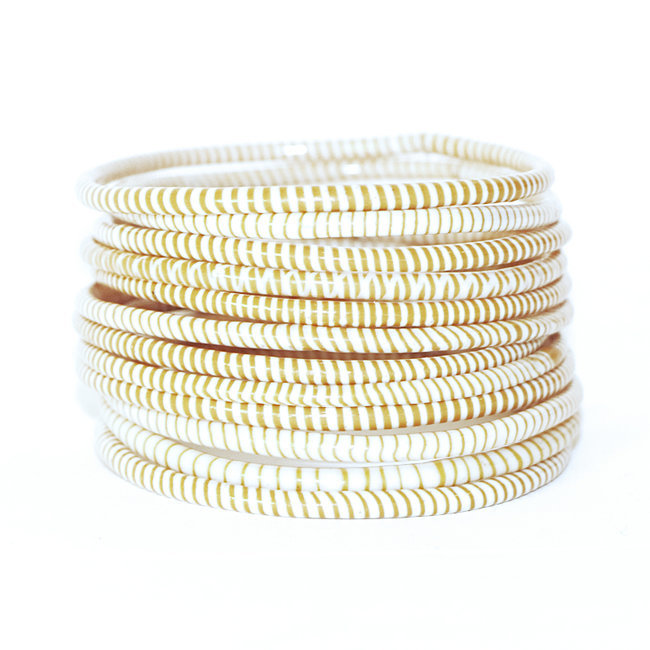 Lot de 12 bracelets Jokko en plastique recyclé Beige sable - Mali 077