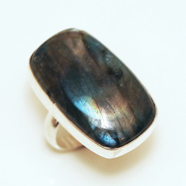 Bague argent 925 réglable cabochon rectangle et Labradorite - Inde 229