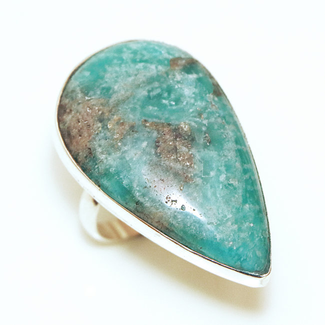 Bague argent 925 réglable cabochon goutte et Amazonite - Inde 223