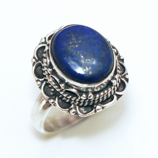 Bague argent 925 ovale filigranes et Lapis-Lazuli - Inde 251 - S