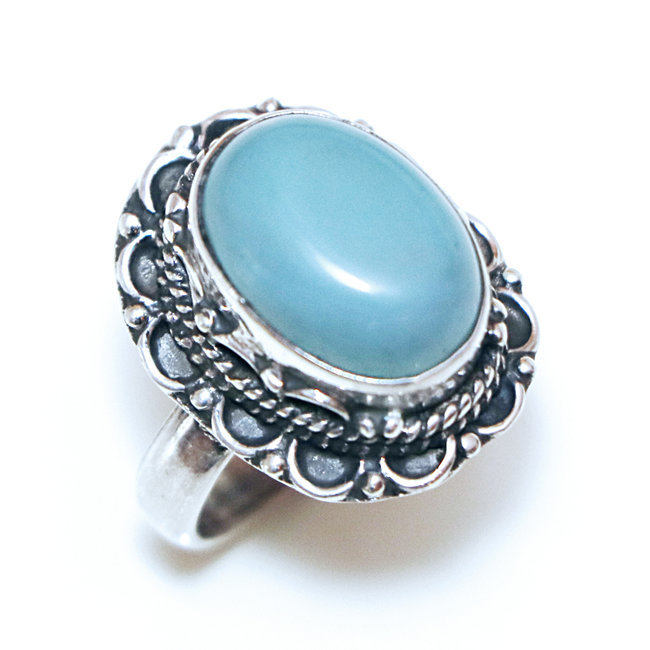 Bague argent 925 ovale filigranes et Calcédoine bleue - Inde 251 - M