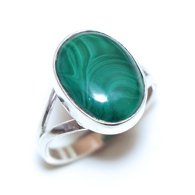 Bague argent 925 ovale et Malachite - Inde 255 - S