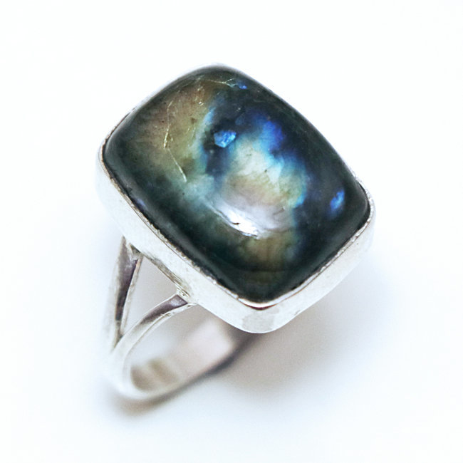 Bague argent 925 rectangle et Labradorite - Inde 261