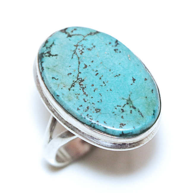 Bague argent 925 ovale et Turquoise naturelle - Inde 272