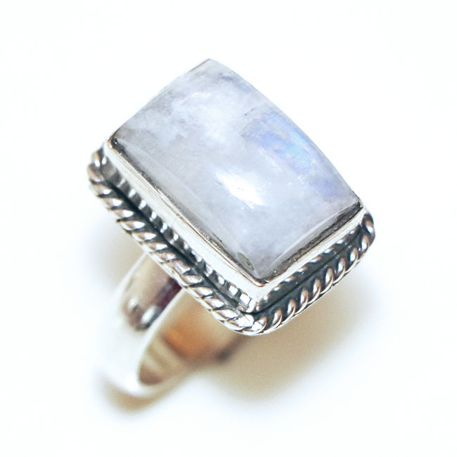 Bague argent 925 rectangle filigranes et Pierre de Lune - Inde 274