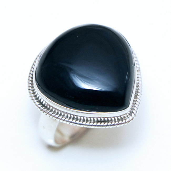 Bague argent 925 goutte filigranes et Onyx - Inde 286