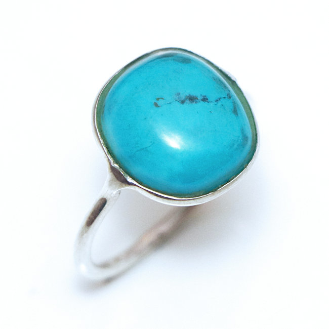 Bague argent 925 fine carrée et Turquoise naturelle - Inde 287