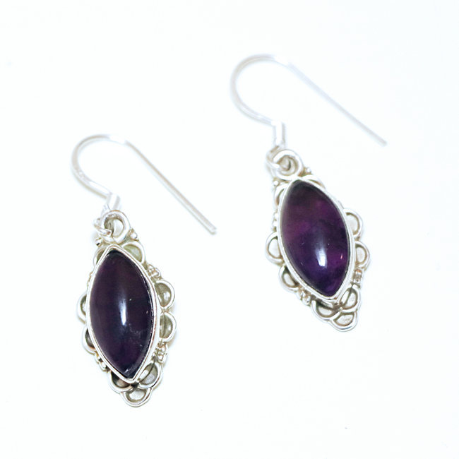 Boucles d'oreilles marquise argent 925 et Améthyste - Inde 004