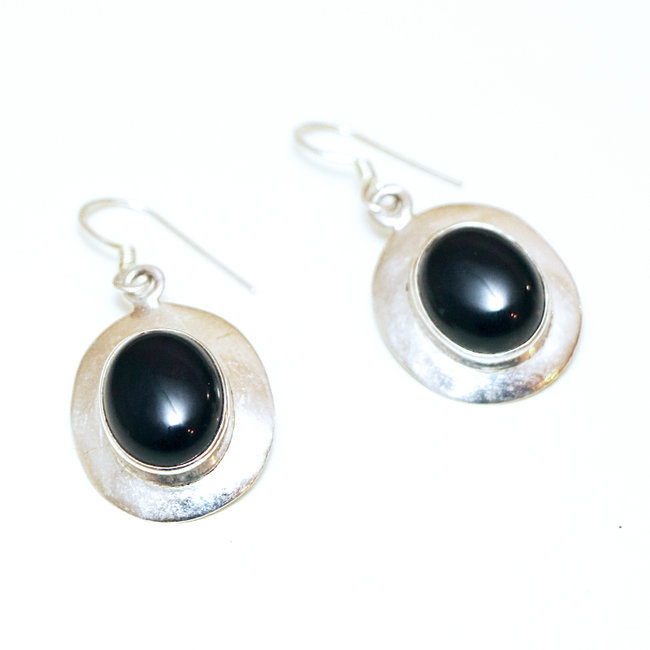 Boucles d'oreilles argent massif 925 ovale et Onyx - Inde 066