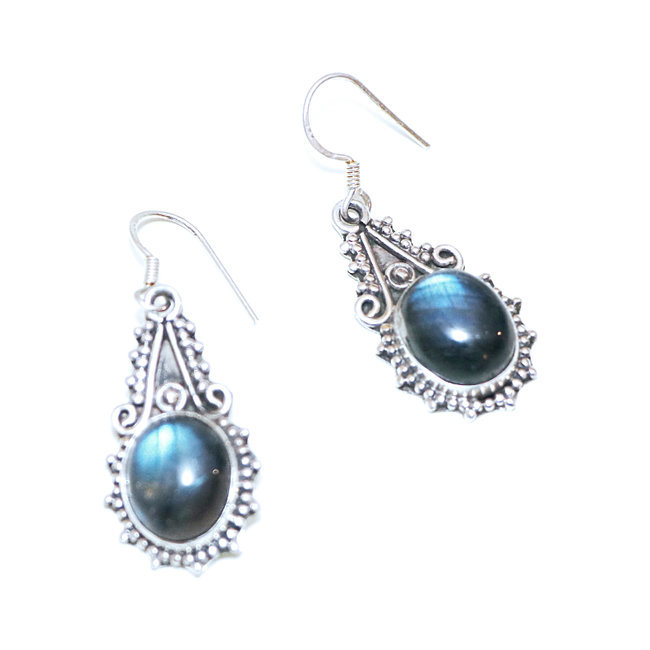 Boucles d'oreilles ovale filigranes argent 925 et Labradorite - Inde 067