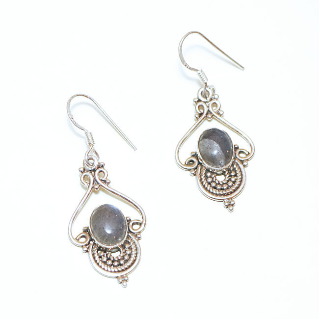 Boucles d'oreilles argent massif 925 ovale et Labradorite - Inde 068