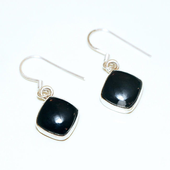 Boucles d'oreilles argent massif 925 losange et Onyx - Inde 082