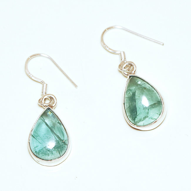 Boucles d'oreilles argent massif 925 gouttes et Quartz Aqua aura - Inde 102