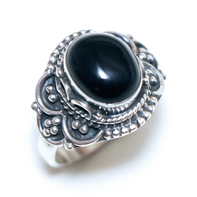 Bague filigranes argent 925 et Onyx - Inde 328 - S