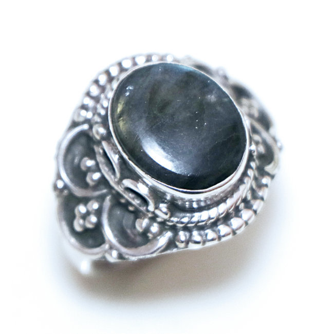 Bague filigranes argent 925 et Labradorite - Inde 328 - S