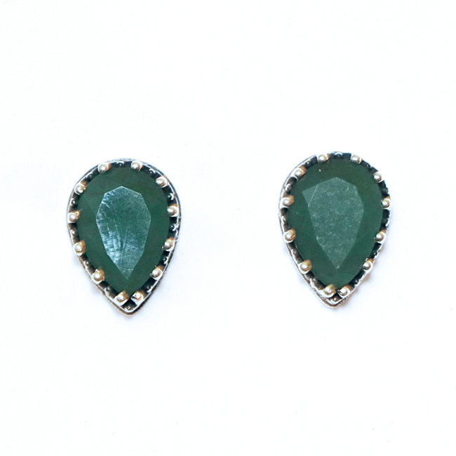 Boucles d'oreilles argent massif 925 clous gouttes filigranes et Aventurine - Inde 109