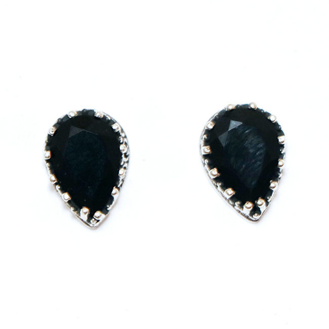 Boucles d'oreilles argent massif 925 clous gouttes filigranes et Onyx - Inde 109
