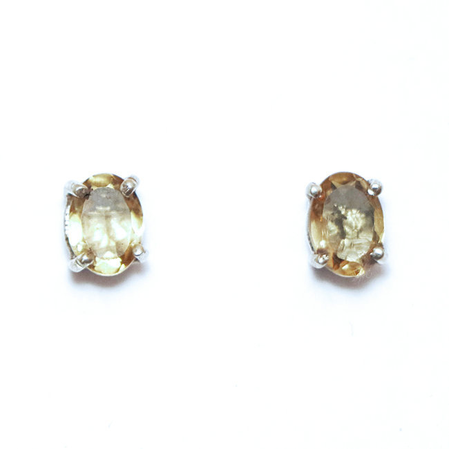 Boucles d'oreilles argent massif 925 ovales clous facettes et Citrine - Inde 107