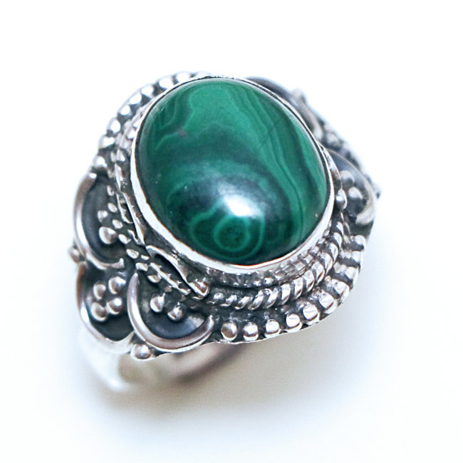 Bague filigranes argent 925 et Malachite - Inde 328 - M