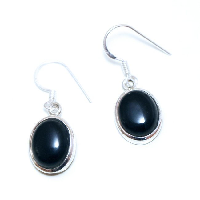 Boucles d'oreilles argent massif 925 ovale et Onyx - Inde 057