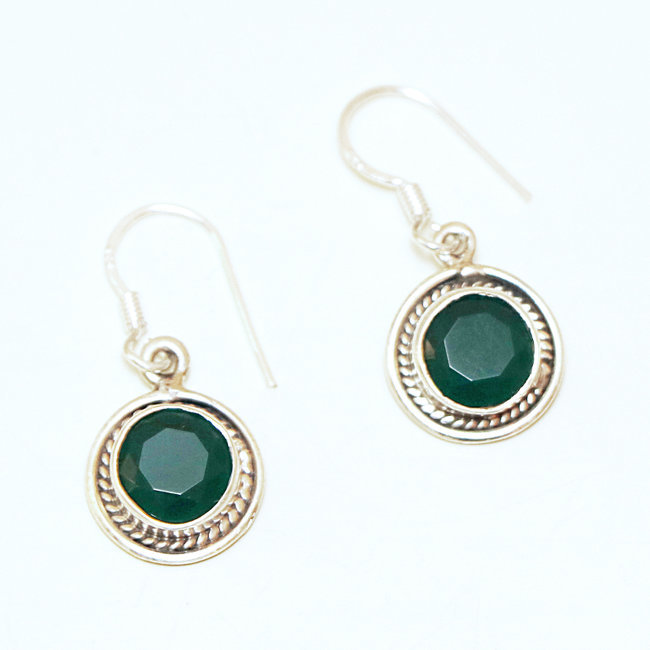 Boucles d'oreilles argent 925 rondes facettes et Agate verte - Inde 122