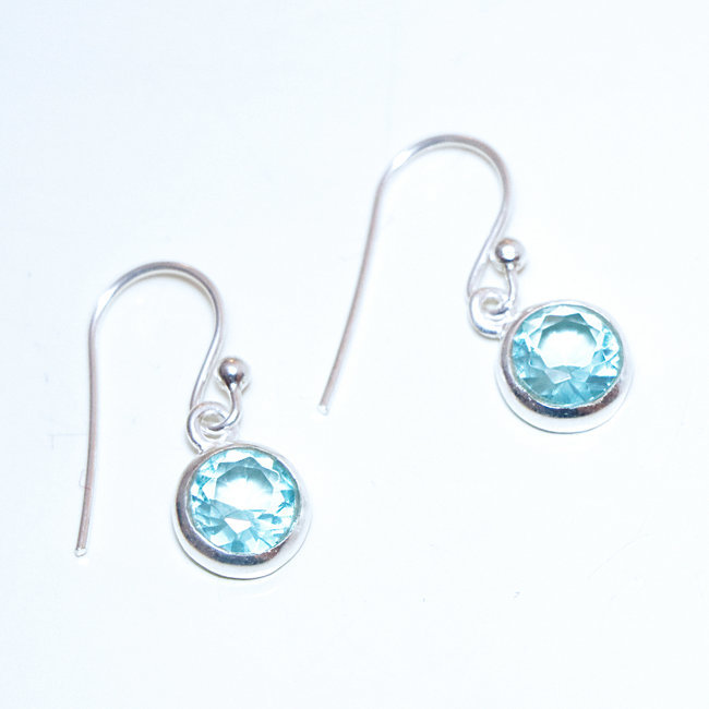 Boucles d'oreilles argent 925 rondes facettes et Cristal bleu Topaze - Inde 136