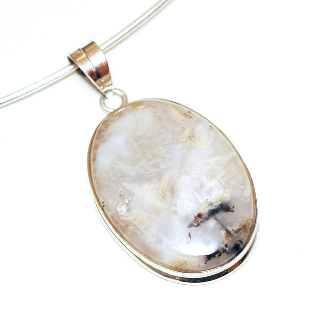 Pendentif en argent 925 ovale et Agate mousse - Inde 233