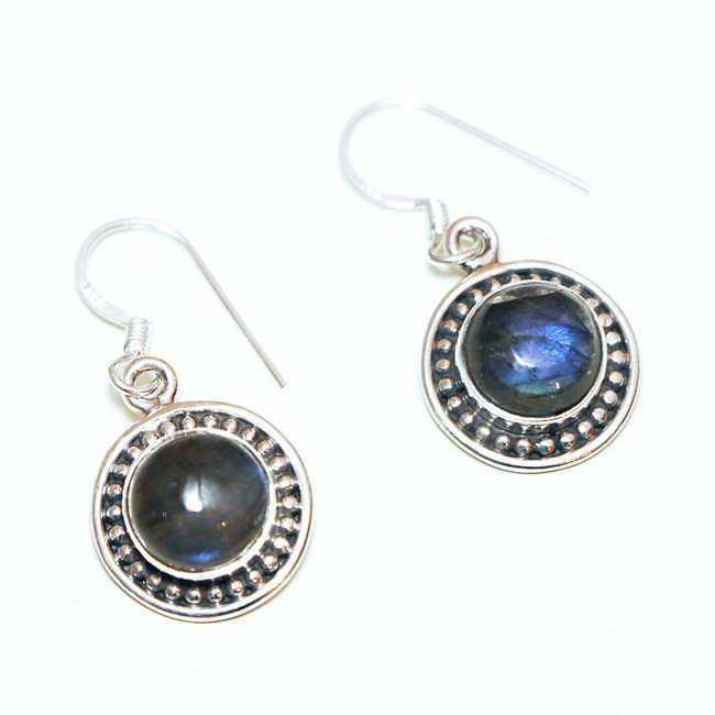 Boucles d'oreilles argent 925 rondes filigranes et Labradorite - Inde 140