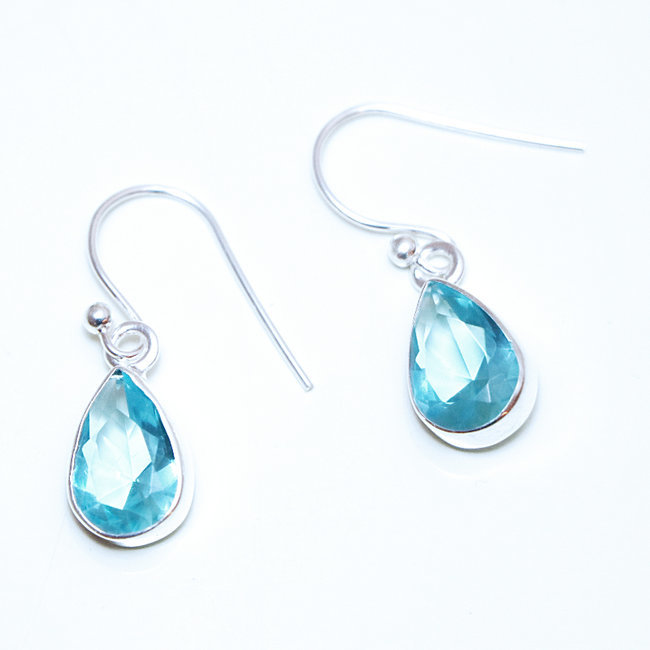 Boucles d'oreilles argent 925 gouttes facettes cristal Topaze bleue - Inde 161