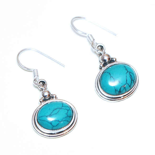 Boucles d'oreilles argent 925 ovales et Howlite turquoise - Inde 172