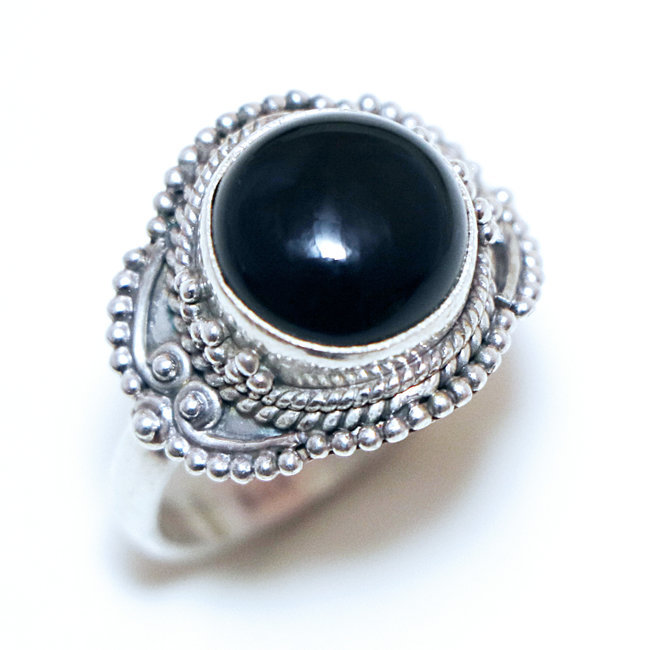 Bague argent 925 ronde filigranes et Onyx - Inde 337