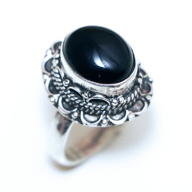 Bague argent 925 ovale filigranes et Onyx - Inde 338