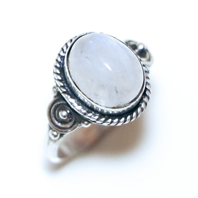 Bague argent massif 925 fine ovale filigranes et Pierre de Lune - Inde 063 - M