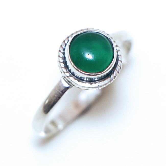 Bague argent 925 ronde filigranes et Agate verte - Inde 365 S