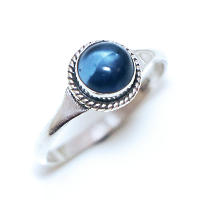 Bague argent 925 ronde filigranes et Cristal bleu Iolite - Inde 365 S