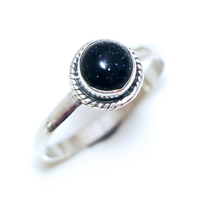 Bague argent 925 ronde filigranes et Pierre de Soleil bleue - Inde 365 S