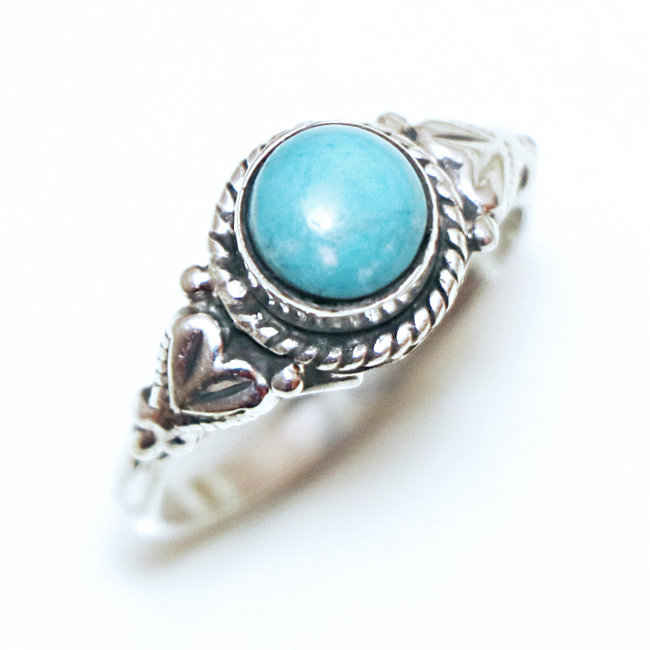 Bague argent 925 ronde filigranes et Turquoise naturelle - Inde 367