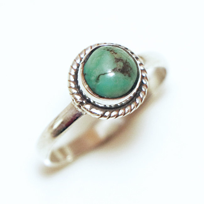 Bague argent 925 ronde filigranes et Turquoise naturelle verte - Inde 365 S