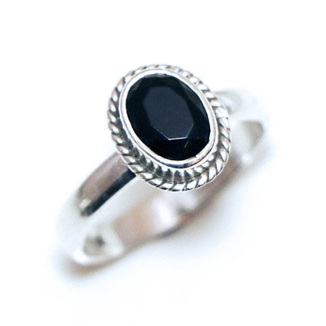 Bague argent 925 ovale filigranes facettes et Onyx - Inde 377