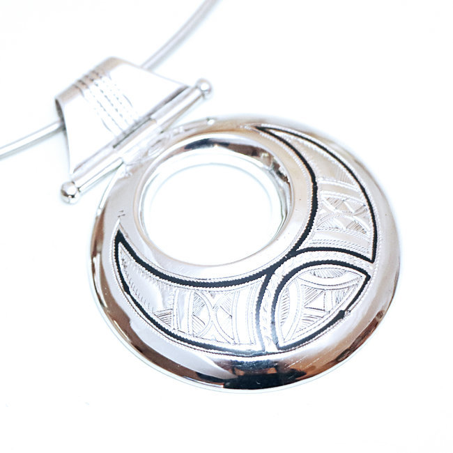 Pendentif argent 925 touareg rond ajouré et ébène - Niger 003