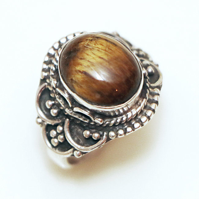 Bague filigranes argent 925 et Oeil de Tigre - Inde 328 - M