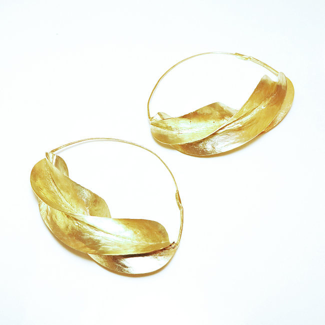 Boucles d'oreilles créoles Peul-Fulani bronze doré - Mali 040 (10 cm)