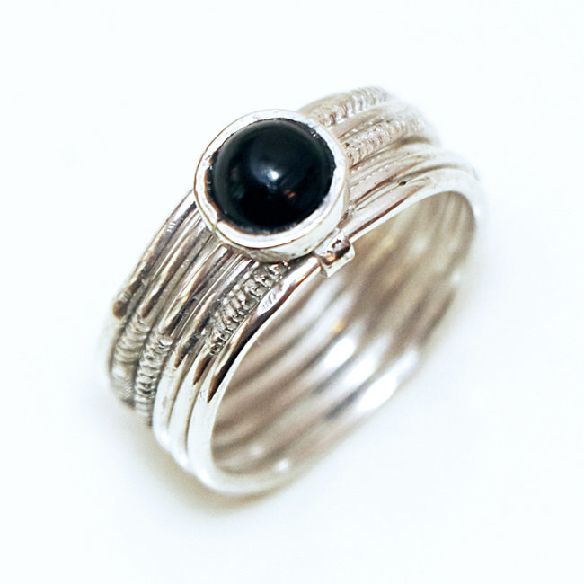 Bague argent massif 925 touareg semainier rond et Onyx - Niger 077