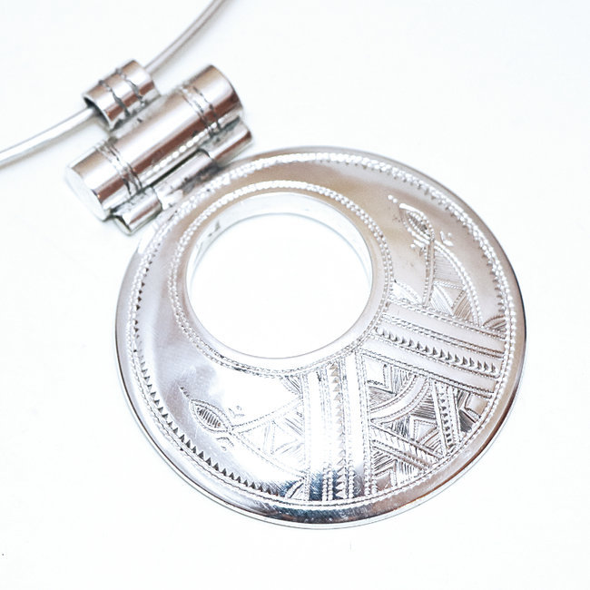 Pendentif argent 925 touareg rond gravé - Niger 007